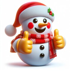 3D christmas snowman emoji thumbs up on a white background