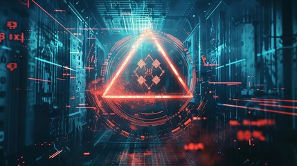 Obraz premium A unique art piece featuring danger sign in a technologyinspired setting