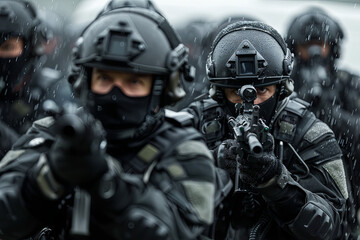 Police SWAT team in action, showcasing intensity and skill