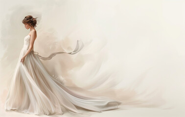 Naklejka premium Detailed Bride Illustrations: Wedding Fashion Art - fashion illustration artwork - elegant dress sketches - Clean composition, Ample Negative Space - Space for Text 