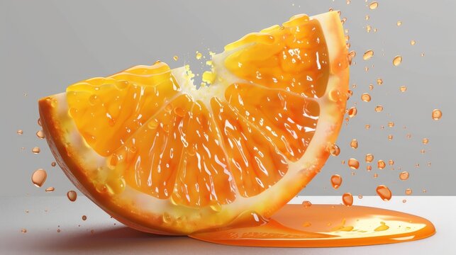 A single orange segment with visible juice droplets, emphasizing its juiciness, isolated on a transparent background
