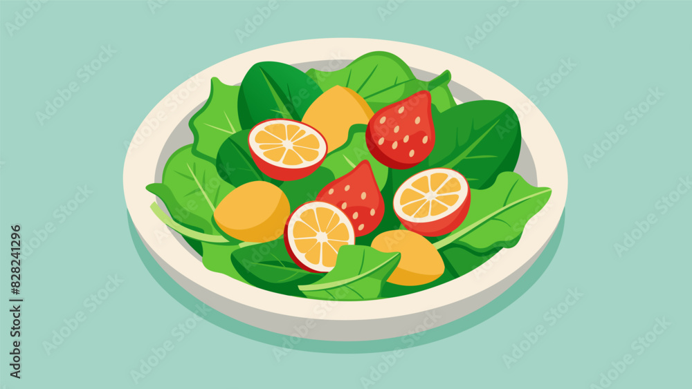 Poster a refreshing spinach and strawberry salad tossed with a light citrus vinaigrette and sprinkled with 