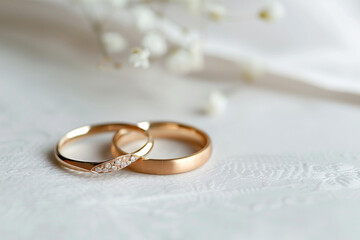 Bridal Elegance: Close-Up Details of Wedding Rings - Clean composition, Ample Negative Space   - Adaptable Background Art  - luxury wedding visuals  - Space for Text 