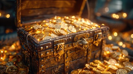 A treasure chest overflowing with gold coins and jewels, symbolizing financial success and prosperity