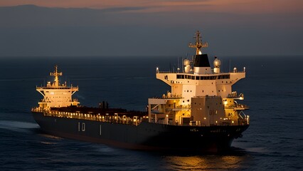 Fototapeta premium Russian ships transporting oil and minerals across the sea, amidst the backdrop of EU sanctions. Generative Ai