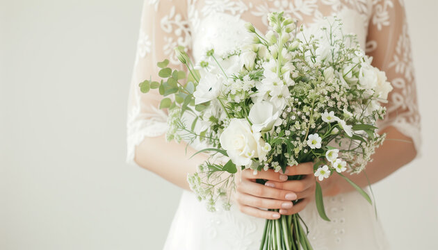 Floral Bliss: Close-Up of Bride's Bouque - classic wedding aesthetics  - Adaptable Background Art  - luxury wedding visuals 