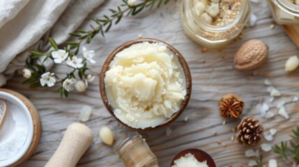 Shea butter is a key ingredient in homemade skin care recipes.