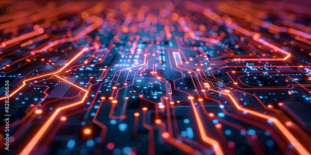 Poster futuristic neon circuit pattern symbolizing the complexity of technology and electronics. concept fu