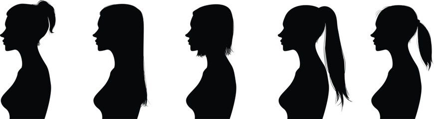 set of silhouette women side view isolated on transparent background, vector design
