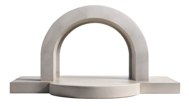Concrete Arch Podium – Artistic: An artistic concrete arch podium, adding a unique touch to product presentations, isolated on a white background.
