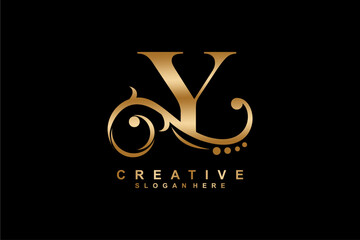 Y letter logo with luxury gold floral ornament. Y monogram logo, Y typography. suitable for business logos, companies, beauty, fashion, boutiques, etc