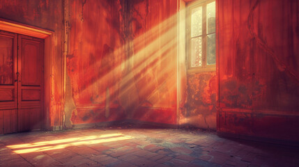 Warm, gentle sun rays evoke nostalgia in a classic coral grunge room.