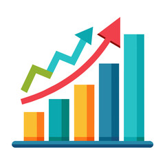 A colorful bar graph with an arrow pointing upwards