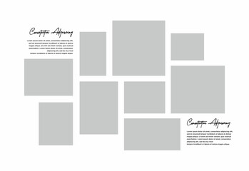 Pictures or photos frame collage. comics page grid layout abstract photo frames and digital photo wall template