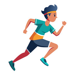 Fototapeta premium Colorful cartoon of a happy man running on plain white background