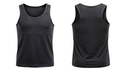 Black tank top, front and back view mockup isolated PNG on transparent background