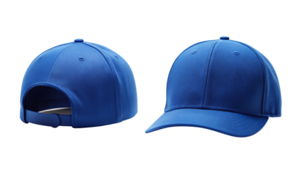 Blue baseball cap front and back view for mockup isolated PNG on transparent background