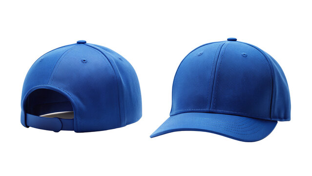 Blue baseball cap front and back view for mockup isolated PNG on transparent background