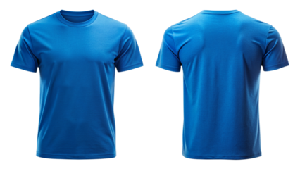 Blue Blank T-Shirt Front and Back Mockup isolated PNG on transparent background
