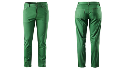 Green dress pants front and back view isolated PNG on transparent background
