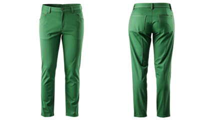Green dress pants front and back view isolated PNG on transparent background