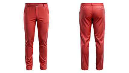 Red Pants Mockup - Front and Back View isolated PNG on transparent background