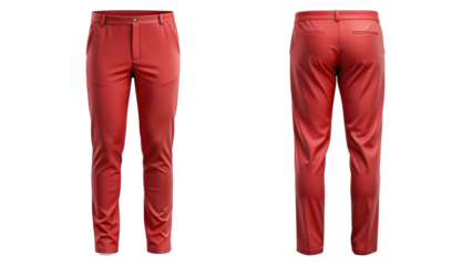 Red Pants Mockup - Front and Back View isolated PNG on transparent background