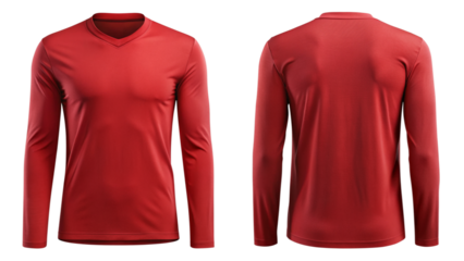 Red Long Sleeve Shirt Front and Back View isolated PNG on transparent background