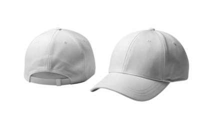 White baseball cap front and back view isolated PNG on transparent background