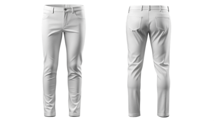White slim fit pants front and back view mockup isolated PNG on transparent background