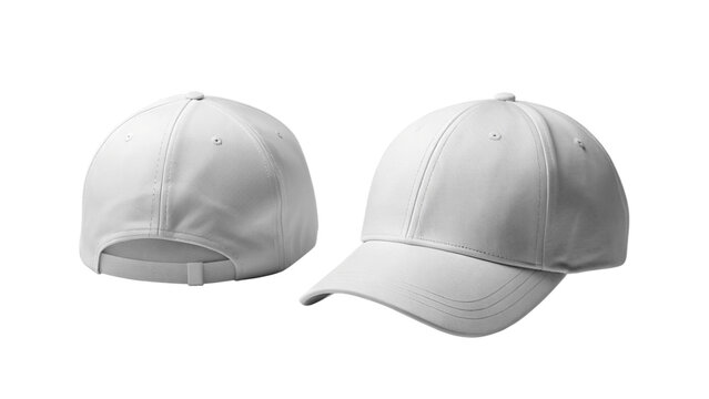 White baseball cap front and back view isolated PNG on transparent background
