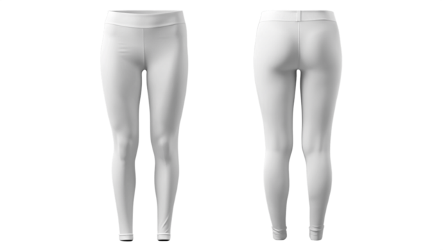 White Leggings Mockup - Front and Back View isolated PNG on transparent background