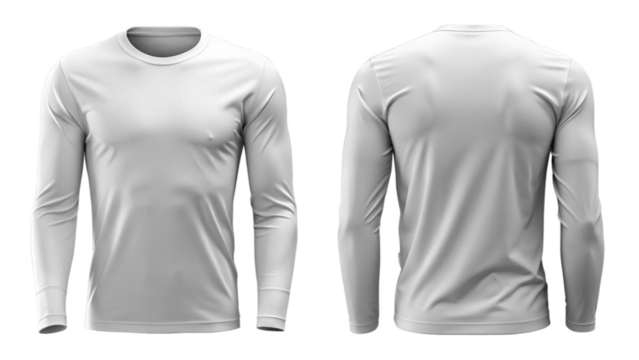White long sleeve shirt mockup front and back view isolated PNG on transparent background