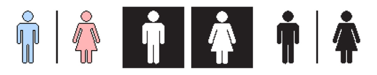 pixel art of bathroom sign, females and males symbol, bathroom restroom gender icon 8 bit 16 bit retro game