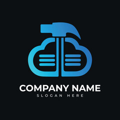 Hammer Cloud Tech logo template vector icon, sign, and symbol design. Cloud data storage isolated vector
