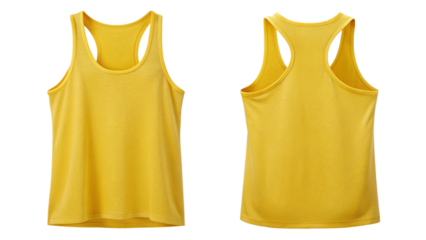 Yellow Tank Top Front and Back View Mockup isolated PNG on transparent background