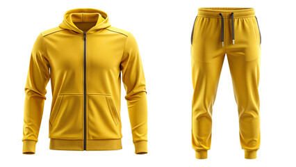 Yellow Tracksuit Set - Hoodie and Joggers Mockup isolated PNG on transparent background
