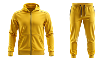 Yellow Tracksuit Set - Hoodie and Joggers Mockup isolated PNG on transparent background