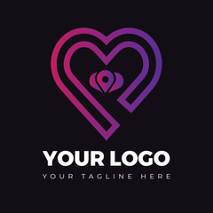 Modern love heart and location shape logo template vector icon, sign, symbol design for dating apps, love, connection portals, or websites.