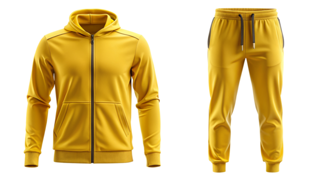 Yellow Tracksuit Set - Hoodie and Joggers Mockup isolated PNG on transparent background