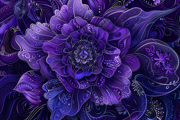 Detailed and complex patterns in a sophisticated violet abstract illustration.