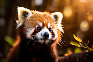 Obraz premium red panda eating bamboo