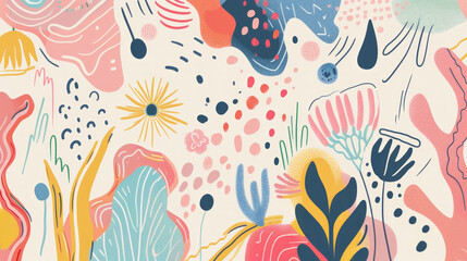  Playful Abstract Botanicals. Vibrant Mixed Media Floral Patterns. Beautiful whimsical  wallpaper.