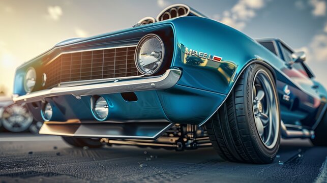 Fototapeta High-performance muscle cars and racing vehicles with turbochargers and superchargers