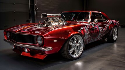 Naklejka premium Customized and upgraded car engines with performance enhancements and unique paint jobs
