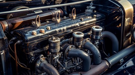 Fototapeta premium Vintage car engine classics. timeless design and craftsmanship captured in photographs