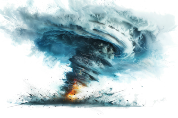tornado's structure, including the funnel cloud, debris cloud, and surrounding winds.