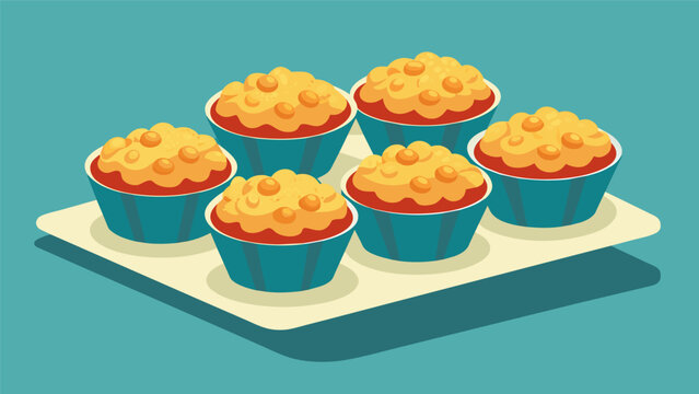 Delicious and gooey mac and cheese bites served in mini muffin tins for an easy and irresistible party snack.. Vector illustration