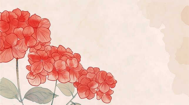 Vintage red hydrangea floral pattern background.
