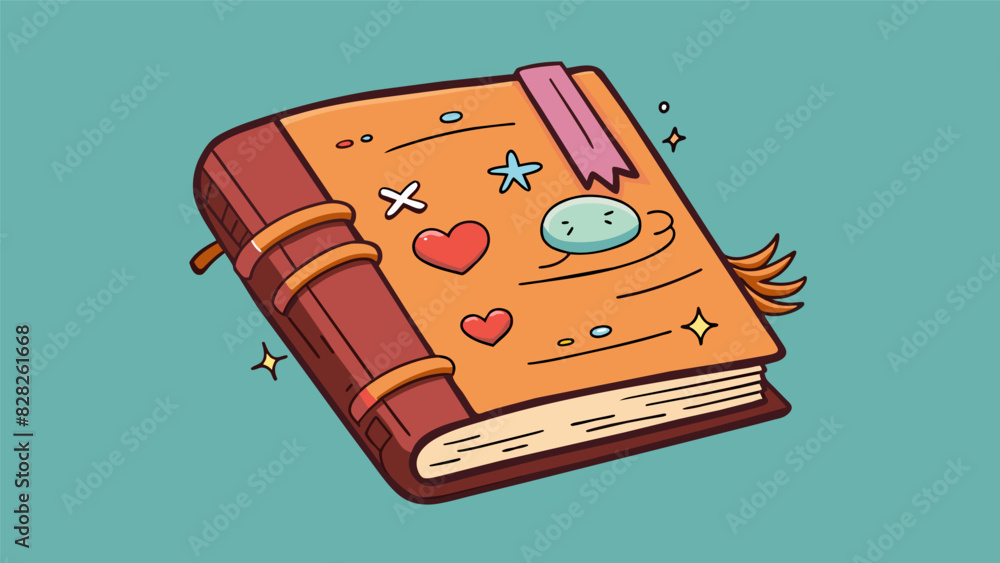 Poster a worn leatherbound notebook filled with doodles and scribbles serving as a visual representation of